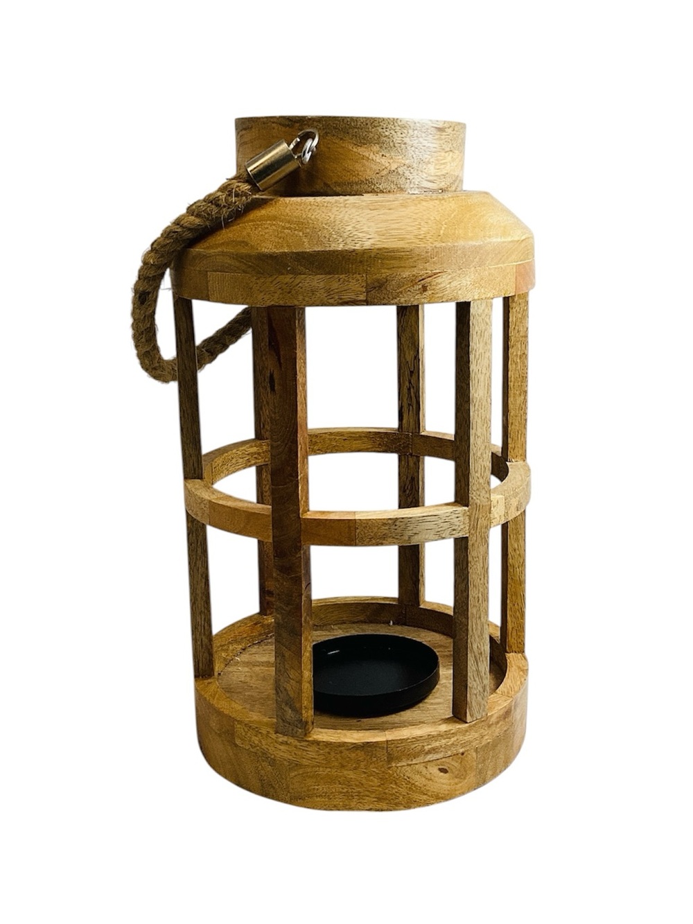 🐵 Wooden Lantern with Rope Handle, 14" Tall